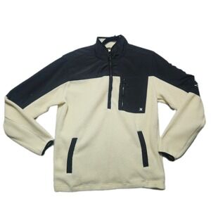 Vintage Hurley Sherpa Fleece 1/4 Zip Pullover Jacket Mens Size Small Black White